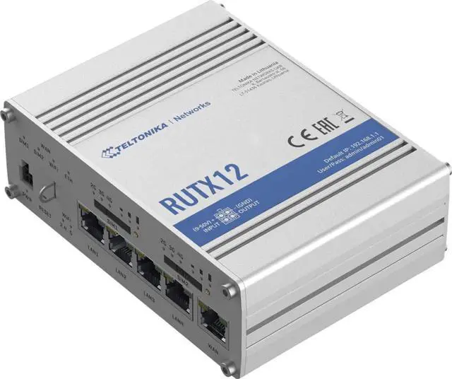 Main image of Teltonika RUTX12000000 Model RUTX12 Dual-sim LTE Cellular Router; for Europe, The Middle East, Africa, Australia, APAC, Brasil, and Malaysia Operators Only; Dual LTE, WiFi, USB and BT Interfaces