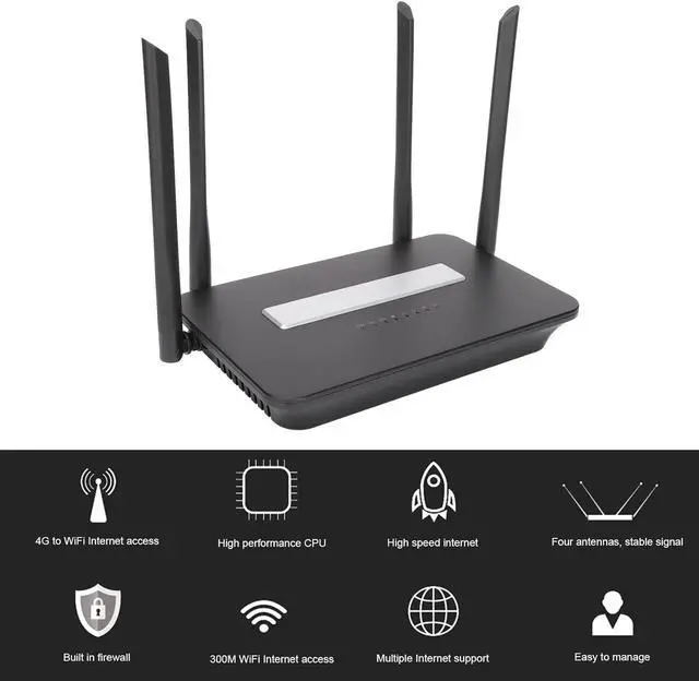 Alt view image 3 of 7 - Wireless Router Wireless Internet Router 300Mbps Standard SIM 4G WiFi Router High Speed and Stable WiFi Router with Wired Broadband Interface for Home, Works(US Plug)