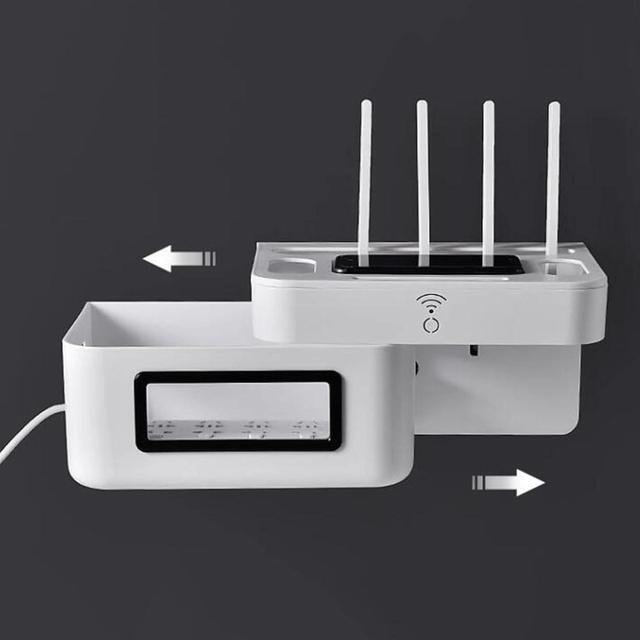 Alt view image 5 of 7 - Wireless Router Box, WiFi Router Storage Box, Router Desktop Storage Box, Router Cable Storage Box, Power Strip and Cable Management Hider Rack Organizer Shelves
