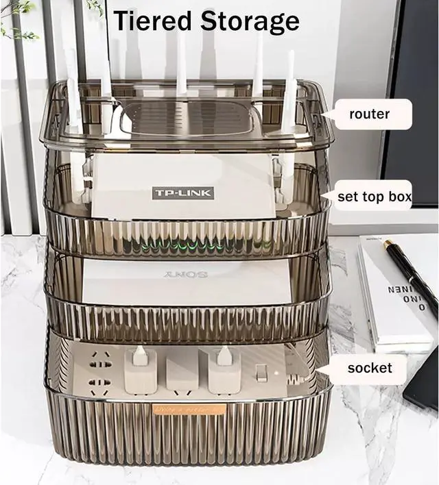 Alt view image 2 of 7 - New WiFi Router Storage Box Desktop Router and Cable Hider Box Wall Mount Router Shelf for Storage of Wires, Routers, TV Set-Top Boxes Organizer Rack (Size:31.5×21.5×26 cm,Color:HAS)