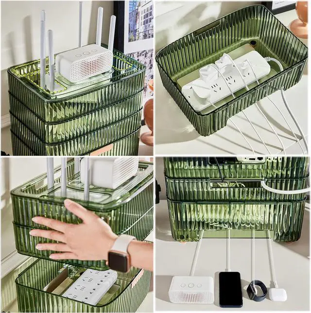 Alt view image 3 of 7 - New WiFi Router Storage Box Desktop Router and Cable Hider Box Wall Mount Router Shelf for Storage of Wires, Routers, TV Set-Top Boxes Organizer Rack (Size:31.5×21.5×26 cm,Color:HAS)