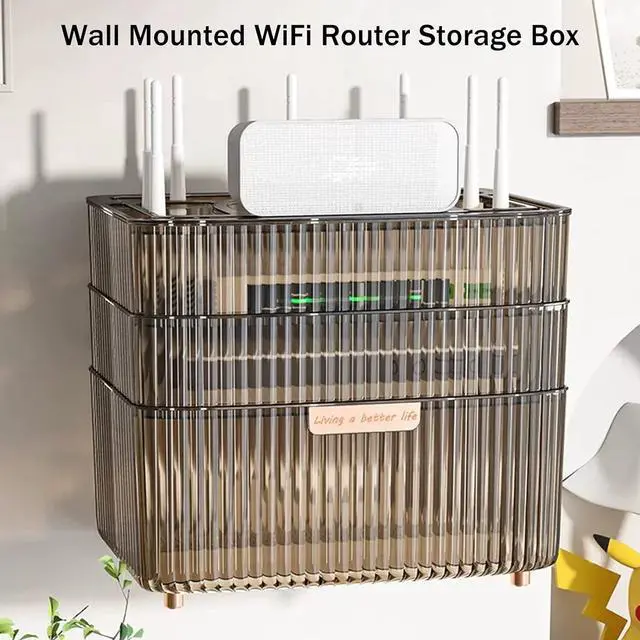 Alt view image 5 of 7 - New WiFi Router Storage Box Desktop Router and Cable Hider Box Wall Mount Router Shelf for Storage of Wires, Routers, TV Set-Top Boxes Organizer Rack (Size:31.5×21.5×26 cm,Color:HAS)