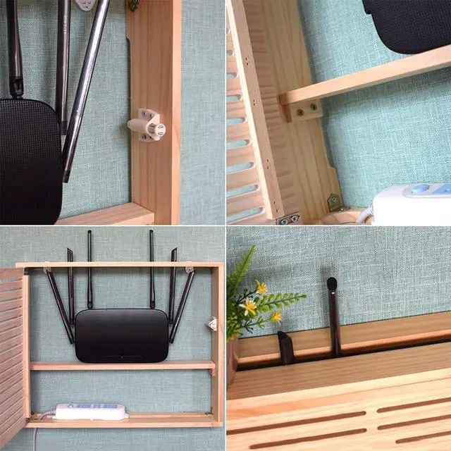 Alt view image 4 of 6 - CLoxks WiFi Router Storage Box, Wooden Wall Mounted, Multifunctional, Cable Management, Brown, Medium Lengthened