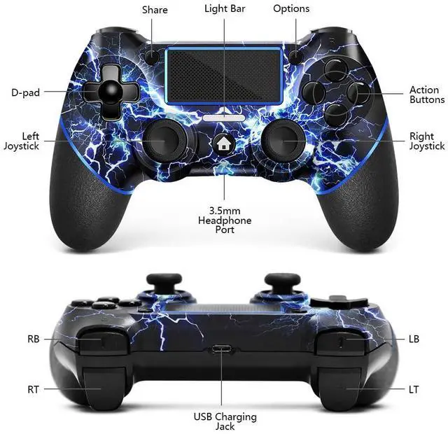 Alt view image 2 of 6 - AceGamer Wireless Controller for PS4, Custom Design V2 Gamepad Joystick for PS4 with Non-Slip Grip of Both Sides and 3.5mm Audio Jack! Thumb Caps Included! (Lightning)