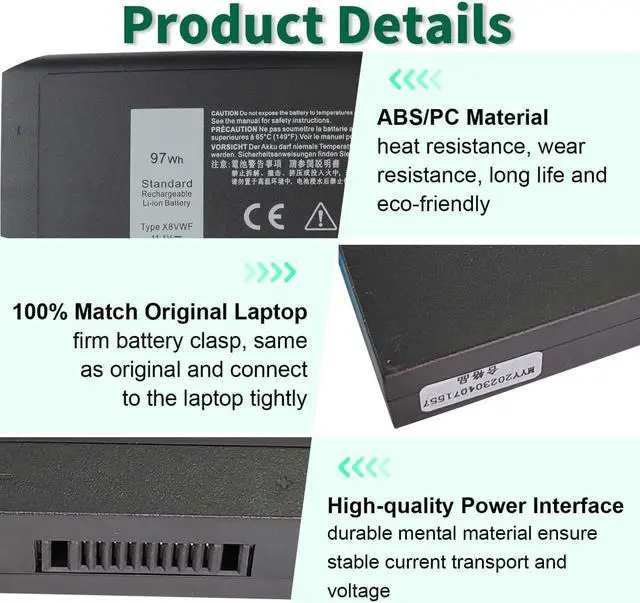 Alt view image 4 of 7 - DMKAOLLK 97Wh X8VWF Battery Replacement for Dell Latitude 14 Rugged Extreme 7404 7414 E7404, Latitude 14 Rugged 5404 5414 E5404 Series P45G P46G P45G001 P46G001 P46G002 Laptop 4XKN5 CJ2K1 DKNKD 11.1V