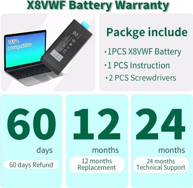 Alt view image 6 of 7 - DMKAOLLK 97Wh X8VWF Battery Replacement for Dell Latitude 14 Rugged Extreme 7404 7414 E7404, Latitude 14 Rugged 5404 5414 E5404 Series P45G P46G P45G001 P46G001 P46G002 Laptop 4XKN5 CJ2K1 DKNKD 11.1V