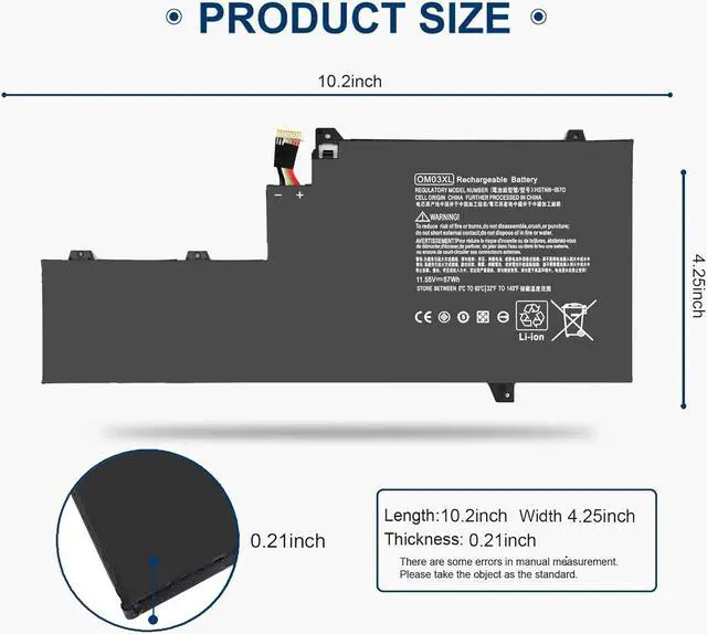 Alt view image 2 of 7 - OM03XL 863280-855 Laptop Battery Compatible with HP EliteBook x360 1030 G2 Y8Q67EA Y8Q89EA Z2W62EA Series 863167-171 863167-1B1 HSN-I04C HSTNN-IB7O OMO3XL 0M03XL OM03057XL Replacement 11.55V 57Wh