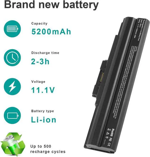 Alt view image 4 of 7 - Futurebatt Laptop Battery fit Sony Vaio VGP-BPS13 VGP-BPS13A VGP-BPS13A/B VGP-BPS13B/S VGP-BPL13 VGP-BPS21 VGP-BPS21A VGP-BPS21B PCG-81214L PCG-81114L - [Black 6 Cells 11.1V 5200mAh]