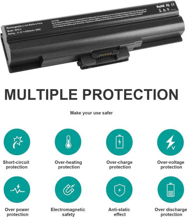 Alt view image 6 of 7 - Futurebatt Laptop Battery fit Sony Vaio VGP-BPS13 VGP-BPS13A VGP-BPS13A/B VGP-BPS13B/S VGP-BPL13 VGP-BPS21 VGP-BPS21A VGP-BPS21B PCG-81214L PCG-81114L - [Black 6 Cells 11.1V 5200mAh]