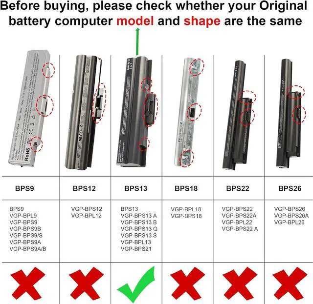 Alt view image 7 of 7 - Futurebatt Laptop Battery fit Sony Vaio VGP-BPS13 VGP-BPS13A VGP-BPS13A/B VGP-BPS13B/S VGP-BPL13 VGP-BPS21 VGP-BPS21A VGP-BPS21B PCG-81214L PCG-81114L - [Black 6 Cells 11.1V 5200mAh]