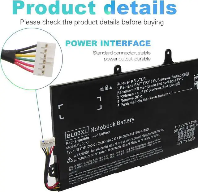 Alt view image 2 of 7 - BL06042XL Battery fit HP EliteBook Folio 1040 G0 G1 G2, P/N: HSTNN-DB5D IB5D W02C 722236-171 1C1 271 2C1 722297-001 005 F450 F450C BL06XL -Futurebatt
