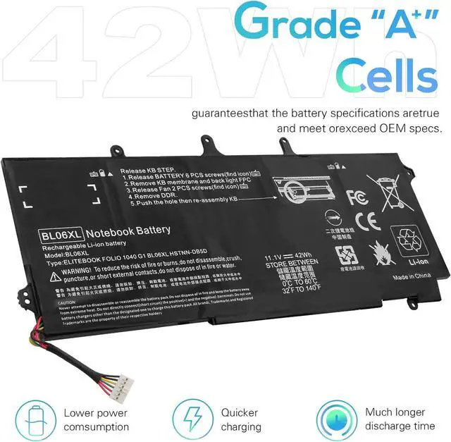 Alt view image 5 of 7 - BL06042XL Battery fit HP EliteBook Folio 1040 G0 G1 G2, P/N: HSTNN-DB5D IB5D W02C 722236-171 1C1 271 2C1 722297-001 005 F450 F450C BL06XL -Futurebatt