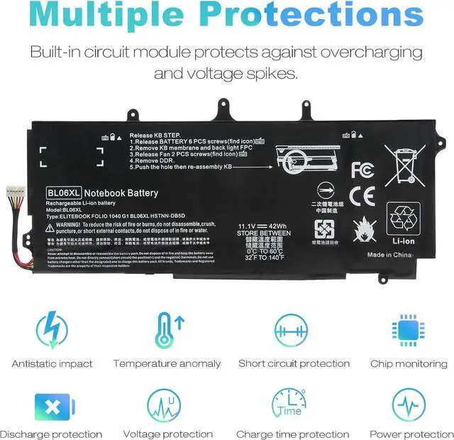 Alt view image 6 of 7 - BL06042XL Battery fit HP EliteBook Folio 1040 G0 G1 G2, P/N: HSTNN-DB5D IB5D W02C 722236-171 1C1 271 2C1 722297-001 005 F450 F450C BL06XL -Futurebatt