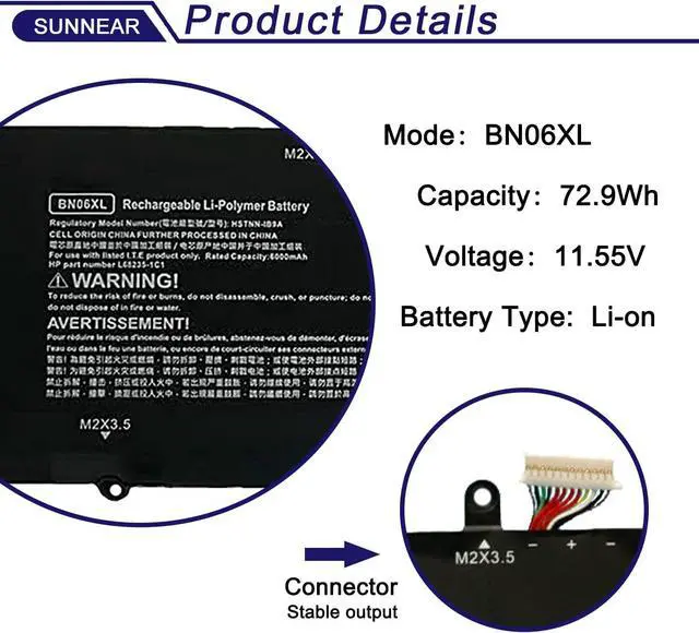 Alt view image 2 of 7 - BN06XL Laptop Battery Replacement for HP Spectre X360 15-EB0005UR 15-EB0025TX 15-EB0035TX 15-EB0053TX 15-EB0083NR Series Notebook BN06072XL L68235-1C1 HSTNN-IB9A 68299-0055 11.55V 72.9Wh