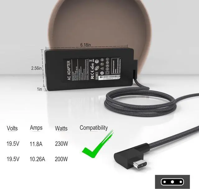 Alt view image 4 of 7 - 230W Razer Blade Charger for Razer Blade 15 14 16 17 RC30-024801 RZ09-0248 RTX3060 RTX3070 RTX3080 RTX2070 RTX2080 GTX1060 GTX1070 19.5V 11.8A Razer Blade Pro 17/4K Gaming Laptop Power Adapter