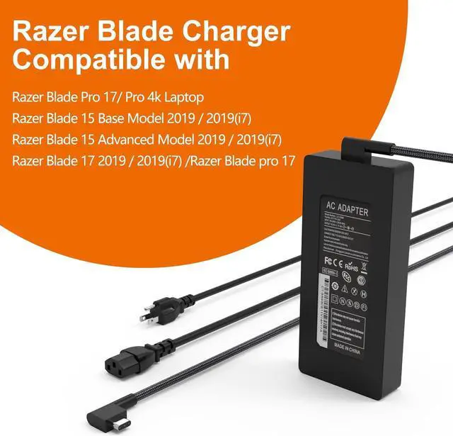 Alt view image 6 of 7 - 230W Razer Blade Charger for Razer Blade 15 14 16 17 RC30-024801 RZ09-0248 RTX3060 RTX3070 RTX3080 RTX2070 RTX2080 GTX1060 GTX1070 19.5V 11.8A Razer Blade Pro 17/4K Gaming Laptop Power Adapter