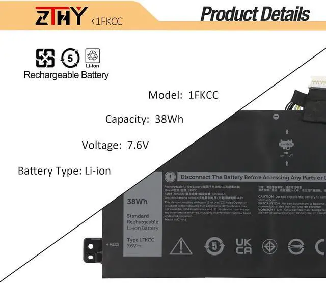 Alt view image 3 of 7 - ZTHY 1FKCC Laptop Battery Replacement for Dell Latitude 7200 7210 2-in-1 Series Notebook T04J T04J001 T04J002 T5H6P 09NTKM 9NTKM 0D9J00 D9J00 0KWWW4 KWWW4 7.6V 38Wh 4750mAh