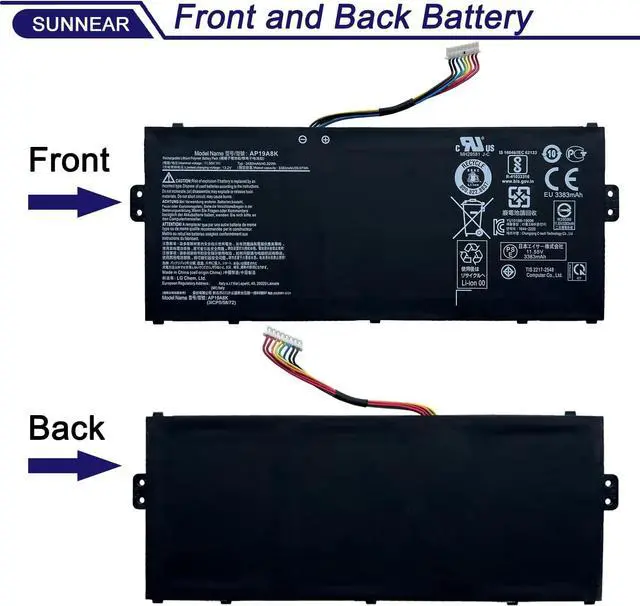 Alt view image 3 of 7 - AP19A8K Battery for Acer Chromebook Spin 311 CP311 CP311-1H CP311-2H CP311-1H-C1FS CP311-1HN-C2DV CP311-1H-C5PN CP311-2H-C7QD CP311-2H-C679 CP311-2H-C3KA- 11.55V 3550mAh 41Wh 3Cell