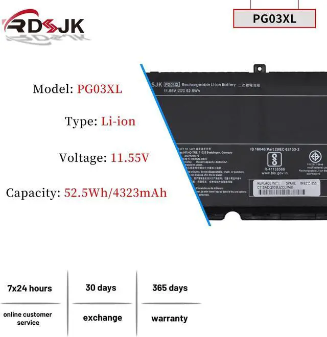 Alt view image 2 of 7 - PG03XL Laptop Battery for HP Pavilion Gaming 15-DK 15-dk0020TX 15-dk0021TX 15-EC 15-ec0000 15-ec1011ns OMEN 5X FPC52 Series PGO3XL HSTNN-OB1I HSTNN-DB9G L48495-005 L48430-AC1 L48430-AC2 11.55V 52.5Wh