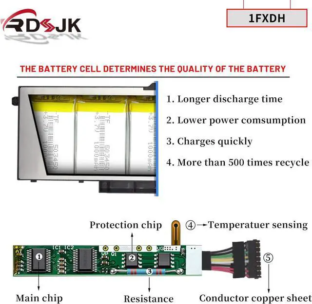 Alt view image 4 of 7 - 1FXDH 1WJT0 Laptop Battery for Dell Precision 3541 3551 Latitude 15 5501 5511 E5501 E5511 Series 01WJT0 D191G 0D191G CN-0D191G 11.4V 97Wh