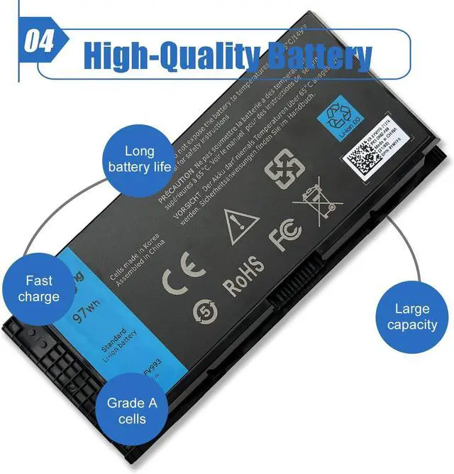 Alt view image 5 of 6 - Dentsing FV993 Battery for Dell Precision M4600 M4700 M4800 M6600 M6700 M6800 Laptop Battery 9-Cell 97WH FV993 FJJ4W