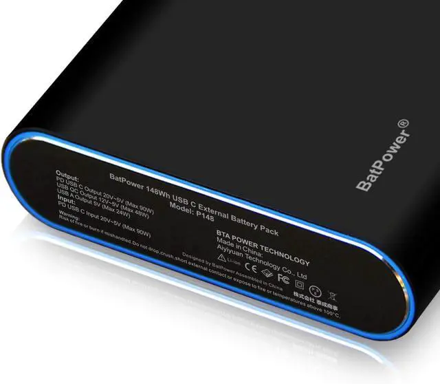Alt view image 4 of 7 - BatPower 148Wh High Power Delivery USB C Laptop Portable Charger Compatible with HP Spectre X360 Dell XPS Razer Blade Stealth Notebook USB-C Power B External Battery & Slim 120W PD USB-C Adapter