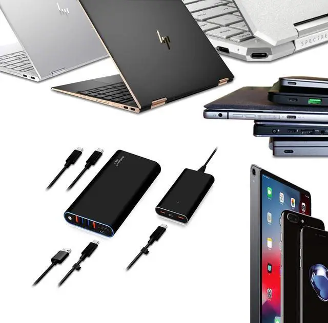 Alt view image 5 of 7 - BatPower 148Wh High Power Delivery USB C Laptop Portable Charger Compatible with HP Spectre X360 Dell XPS Razer Blade Stealth Notebook USB-C Power B External Battery & Slim 120W PD USB-C Adapter