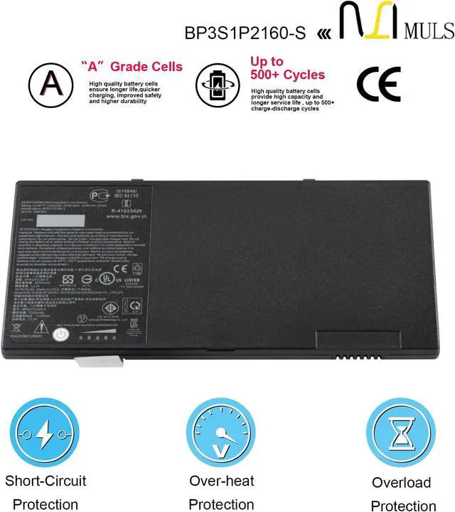 Alt view image 3 of 7 - MULS BP3S1P2160-S Laptop Battery Replacement for Getac F110 Tablet PC F110 GGA 734020 G2 G3 G4 BP3S1P2160 BP3S1P2160-S 441857100001 3ICP6/51/61 11.4V 2160mAh 24WH