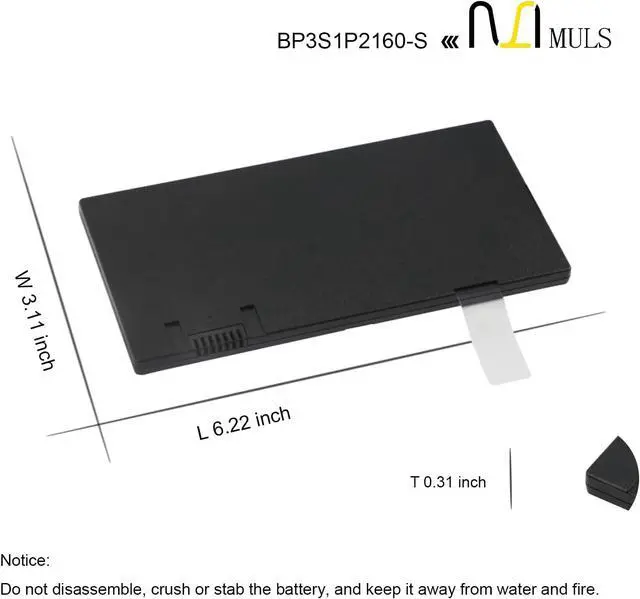 Alt view image 7 of 7 - MULS BP3S1P2160-S Laptop Battery Replacement for Getac F110 Tablet PC F110 GGA 734020 G2 G3 G4 BP3S1P2160 BP3S1P2160-S 441857100001 3ICP6/51/61 11.4V 2160mAh 24WH
