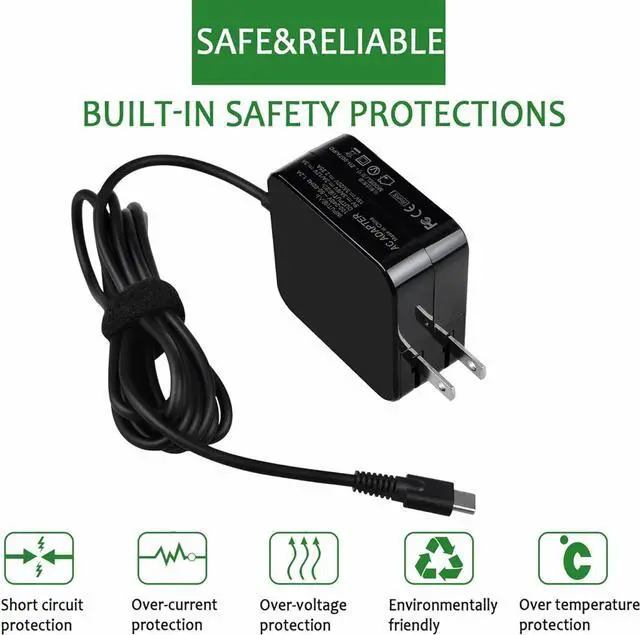 Alt view image 2 of 5 - Jantoy USB-C 45W AC Adapter Charger Supply for Elite x2 1012 G1, 1012 G2 Tablet