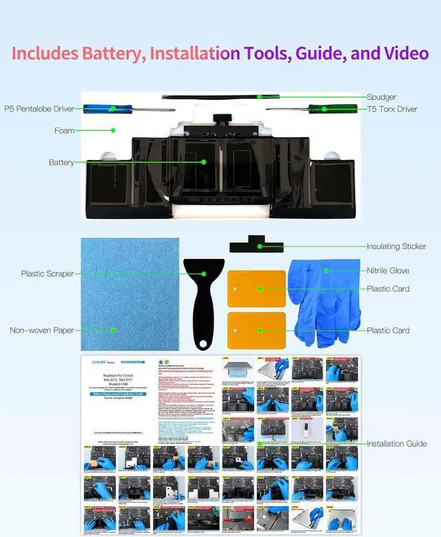 Alt view image 3 of 7 - Battery Replacement for MacBook Pro 15-inch A1398, A1494/A1618 Battery (Mid 2015, Mid 2014, Late 2013)