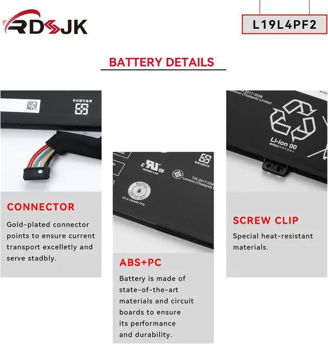 Alt view image 4 of 6 - L19L4PF2 L19D4PF2 Laptop Battery for Lenovo V17-IIL IdeaPad 3-17ADA05 3-17ARE05 3-17IML05 3-17IIL05 Serie L19L3PF4 L19C3PF6 5B10W89846 SB10W89847 5B10W89835 SB10W89834 5B10W89838 SB10W89845 15.2V 56Wh