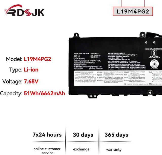 Alt view image 2 of 7 - L19M4PG2 L19D4PG2 L19L4PG2 Laptop Battery for Lenovo ThinkPad C13 Yoga 1st Gen Chromebook Ideapad Flex 5 CB-13IML05 Series 5B10X63136 SB10X63137 5B10X63138 SB10X63139 SB10X63140 5B10X63141 7.68V 51Wh