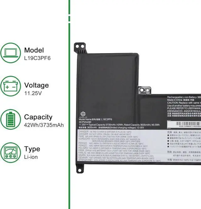 Alt view image 2 of 5 - L19C3PF6 SB10W89845 5B10W89838 Laptop Battery Replacement for Lenovo IdeaPad 3-17ADA05 3-17ARE05 3-17IIL05 3-17IML05 V17-IIL Series L19L4PF2 SB10W89847 L19D4PF2 L19L3PF4 11.25V 42Wh