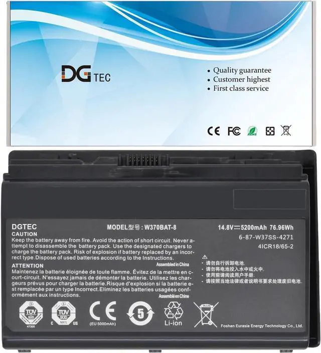Main image of New W370BAT-8 Laptop Battery for Clevo W350ET W350ETQ W355STQ Schenker XMG A503 A522 A722 Sager NP6350 6370 7358 Gigabyte P2742 Hasee K650S K660E6-87-W370S 6-87-W37ES 6-87-W37SS (14.8V 76.96Wh)