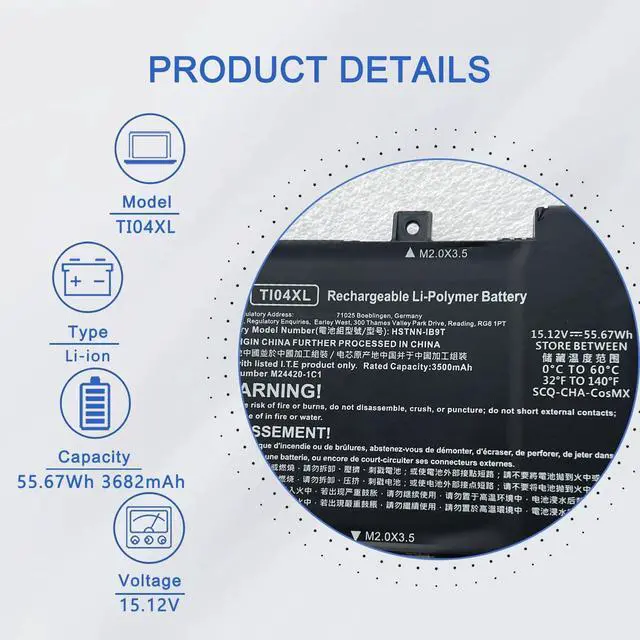 Alt view image 2 of 6 - JOTACT TI04XL Laptop Battery Compatible with HP Envy 17 Envy 17-ch Series Notebook TI04XL HSTNN-IB9T M24420-1D1 M24563-005 TI04055XL M24420-1C1 Battery 15.12V 55.67Wh