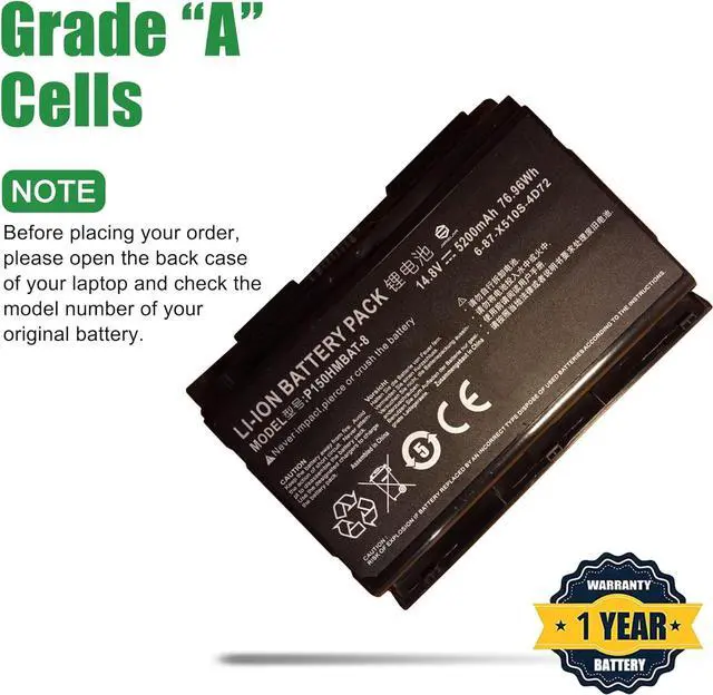Alt view image 3 of 5 - JIAZIJIA P150HMBAT-8 Laptop Battery Replacement for Clevo P150EM P151HM NP8150 NP8151 Series Notebook 14.8V 76.96Wh 5200mAh