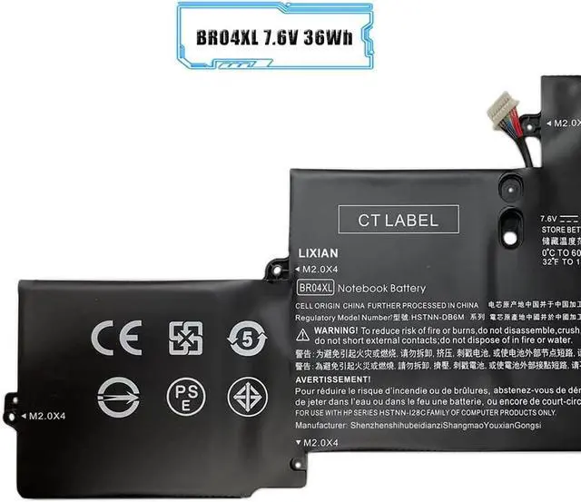 Alt view image 2 of 7 - BR04XL 7.6V 36Wh Laptop Battery Replacement for HP EliteBook 1020 G1 M5U02PA M0D62PA M4Z18PA HSTNN-DB6M HSTNN-I26C HSTNN-I28C