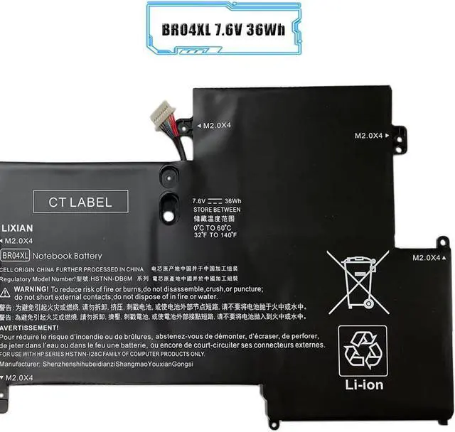 Alt view image 3 of 7 - BR04XL 7.6V 36Wh Laptop Battery Replacement for HP EliteBook 1020 G1 M5U02PA M0D62PA M4Z18PA HSTNN-DB6M HSTNN-I26C HSTNN-I28C