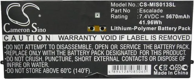 Alt view image 5 of 5 - Replacement Battery Compatible for Microsoft Surface Pro 64GB Surface Pro Surface Pro 1 1514 9SR-00013 Surface Pro 2 1601 (5670mAh/7.4V), 2ICP5/94/105 2ICP5/94/104 P21GU9 Escalade Battery