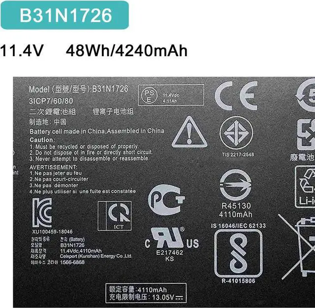 Alt view image 2 of 4 - efohana B31N1726 Laptop Battery Replacement for FX86 FX86FE FX86FM FX504 FX504GD FX504GE FX504GM FX505 FX80 FX80G FX80GD FX80GE FX80GM Series Notebook 11.4V 48Wh 4240mAh