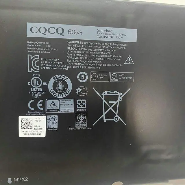 Alt view image 3 of 3 - CQCQ PW23Y Battery for Dell XPS 13 9360 13-9360-D1605G Series 2017 Laptop TP1GT 0TP1GT RNP72 0RNP72 Laptop (7.6V 60Wh)