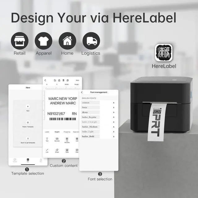 Alt view image 4 of 7 - Label Maker, Thermal Barcode Printer with No Bound Consumables, Bluetooth & USB Connection, 140pcs/min Speed, Customizable App, Supports Various Sized 1"-3.15", Label Printer for Small Business