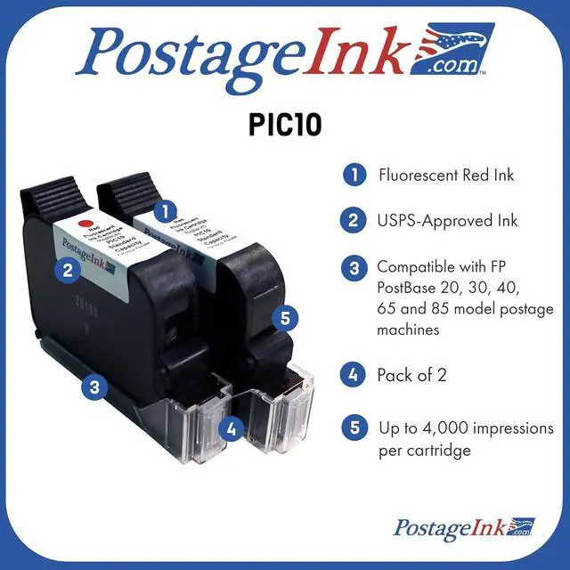 Alt view image 4 of 4 - PIC10 Ink Cartridge Non-OEM Replacement for FP PostBase 58.0052.3038.00 (2-Pack)