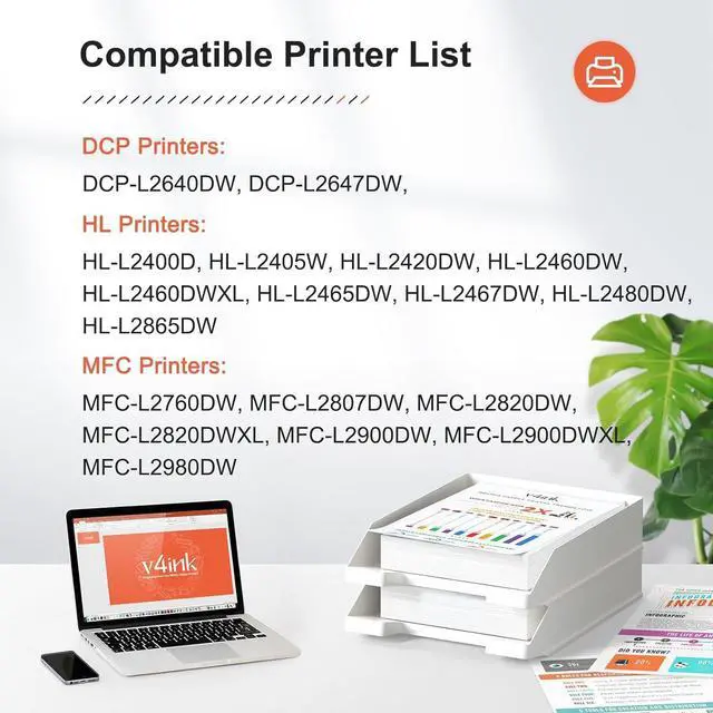 Alt view image 2 of 6 - v4ink 2pk Compatible TN830XL DR830 Replacement for Brother TN830 TN830XL Toner Cartridge DR830 Drum Combo Set for Brother DCP-L2640DW HL-L2400D HL-L2405W HL-L2460DW HL-L2480DW MFC-L2820DW Printer
