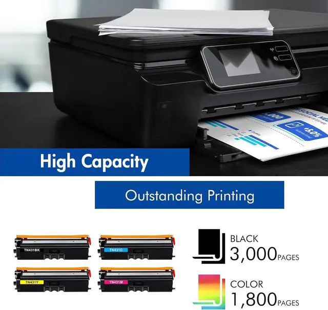 Alt view image 3 of 7 - Ennovor TN-431 TN 431 433 Toner Cartridges 4-Packs: TN433 TN-433 Replacement for Brother TN431 TN-431BK TN-431C TN-431M TN-431Y MFC-L8900CDW HL-L8360CDW MFC-L8610CDW Printer Ink