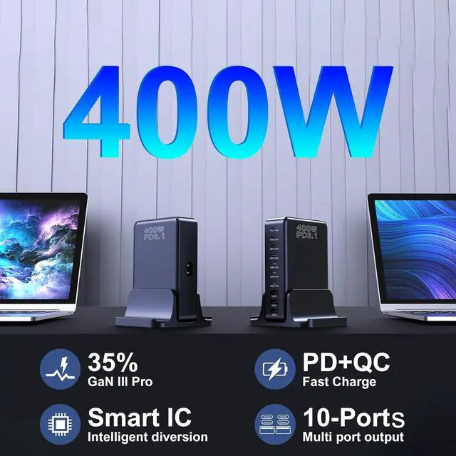 Alt view image 2 of 7 - CHIPOFY 400W USB C Charger GaN Compact 10-Ports PD3.1 140W PPS 45W QC20W Super Fast Charging Station for MacBook Laptop iPad iPhone 16/Pro/15/14  Galaxy S24/S23 Steam Deck and More