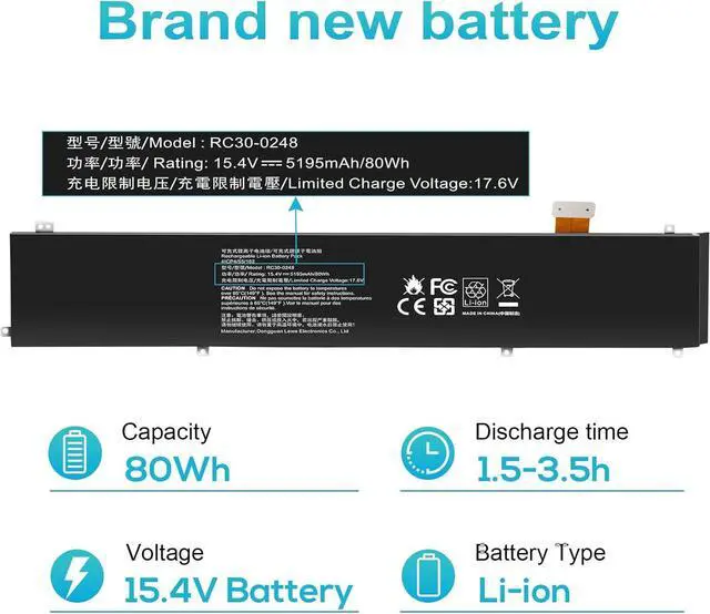 Alt view image 5 of 7 - TREE.NB RC30-0248 Laptop Battery Replacement for Razer Blade 15 2018 Advanced RZ09-02386E92 RZ09-02385 RZ09-02386 RZ09-02886 RZ09-02887 RZ09-02888 RZ09-0301 RZ09-0313 Series 4ICP4/55/162 (15.4V 80Wh)