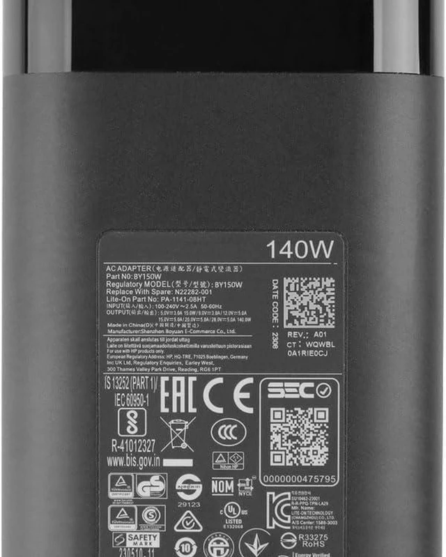 Alt view image 3 of 4 - 140W Charger for HP Spectre x360 16-aa0000 16T-AA000 X360 16-AA0047NR 16-aa0999TX 16-aa0011TU OMEN 14-fb0777TX 14-fb0110TX 14-fb0000la 14-fb0115TX TPN-LA29 N22270-001 N22282-001