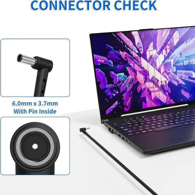 Alt view image 2 of 7 - 280W 14A 20V ADP-280EB B AC Charger for  Rog Flow X16 Rog Strix G15 G16 G17 14A/20V AC Adapter for Rog Strix G18 Rog Strix Scar 15 17 SE ROG Zephyrus M16  Tuf Gaming A16 (6.0 X 3.7mm)